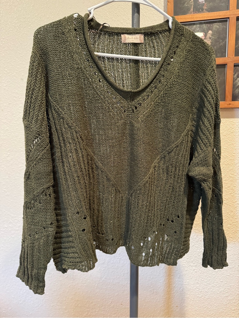 Altar'd State Olive Green V-Neck Knit Sweater